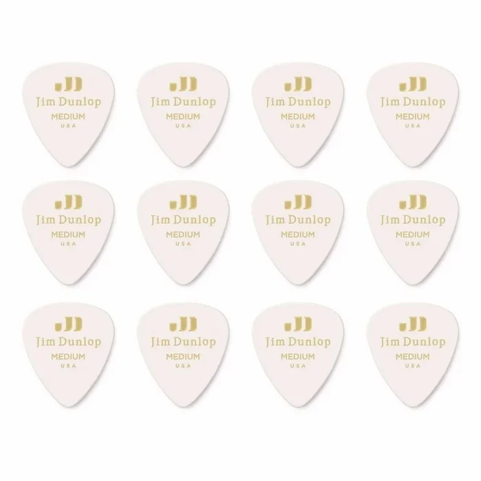 12 x Jim Dunlop Genuine Celluloid White Classic Medium Gauge Guitar Picks *NEW*