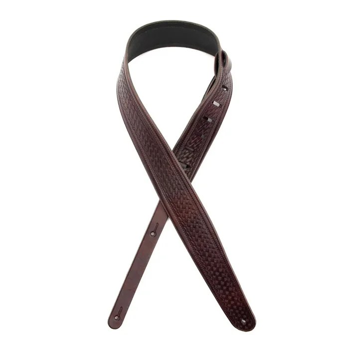 2.5 Inch Leather Guitar Strap, Embossed Weave – Brown, by D’Addario