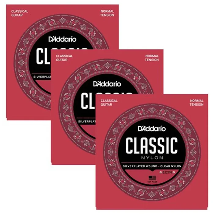 3 Pack of D’Addario EJ27N Student Nylon Classical Guitar Strings (Normal Tension)