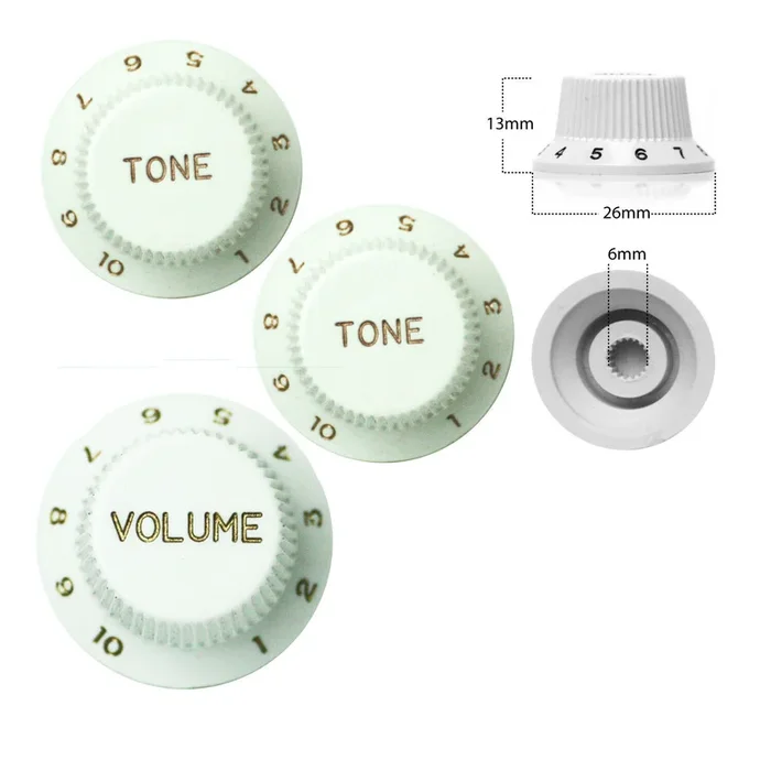 3 x Strat Style Volume / Tone Control Knobs Electric Guitar – White