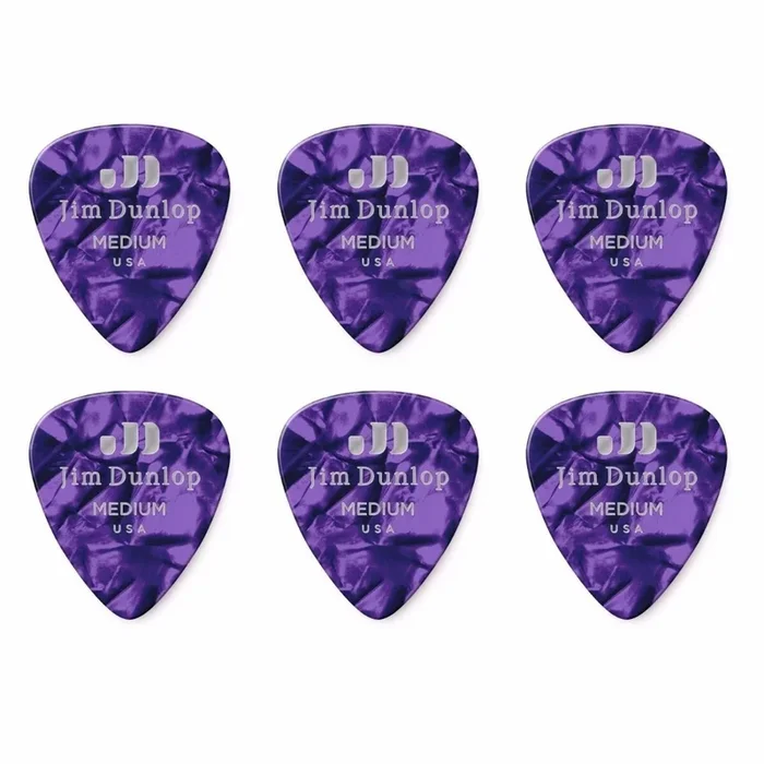 6 x Jim Dunlop Genuine Celluloid Purple Pearloid Medium Gauge Guitar Picks *NEW*