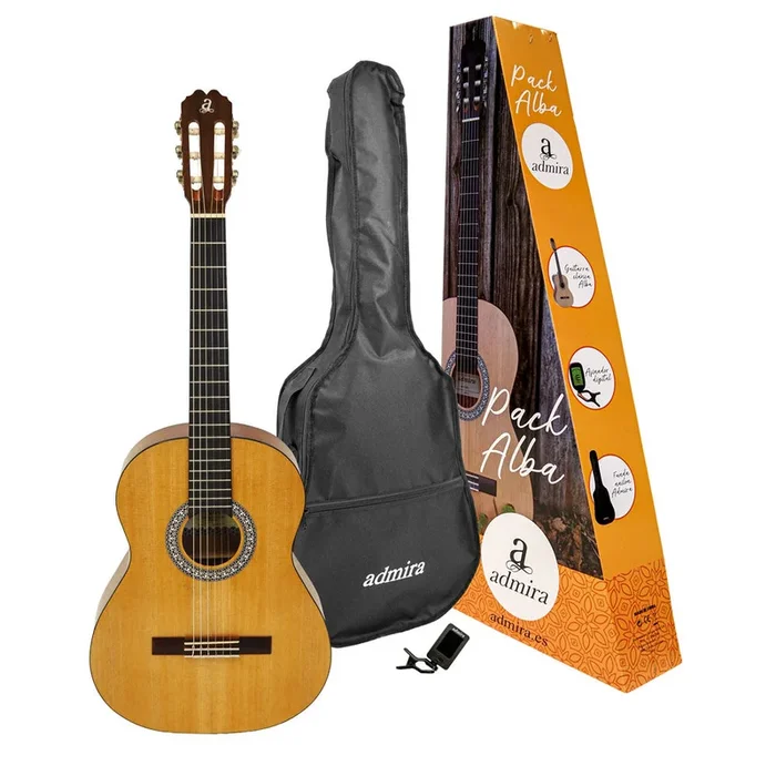 Admira Alba 4/4 Classical Guitar Pack for Beginners with Gig Bag and Tuner