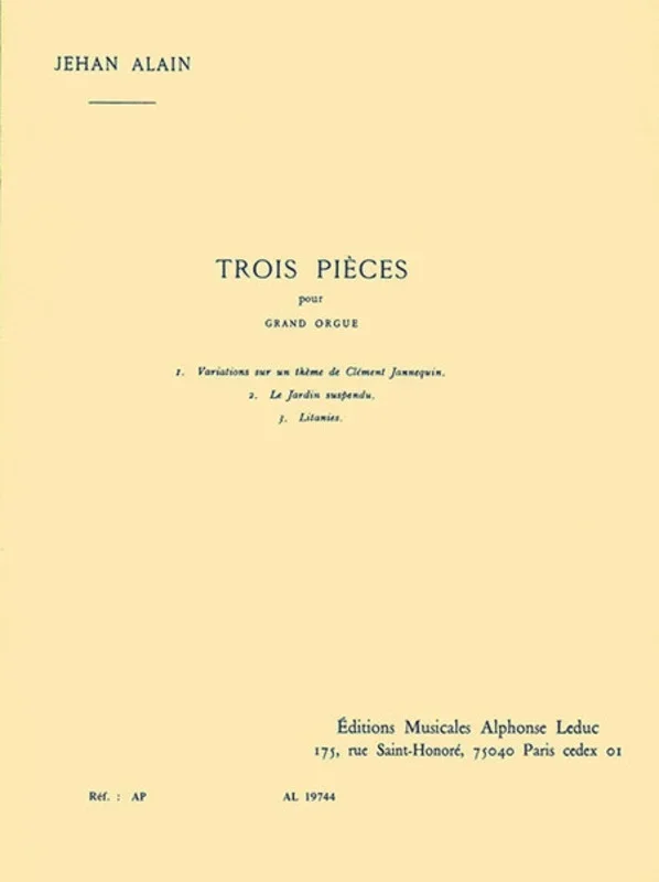 Alain – Trois Pieces For Organ (Softcover Book)