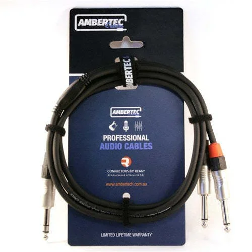 Ambertec Y cable 1.5m REAN 6.35mm TRS plug – 2 x 6.35mm TS plug