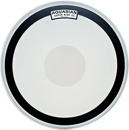 Aquarian 18″ SuperKick III Texture Coated White 10mil Single Ply Bass Drumhead and Power Dot