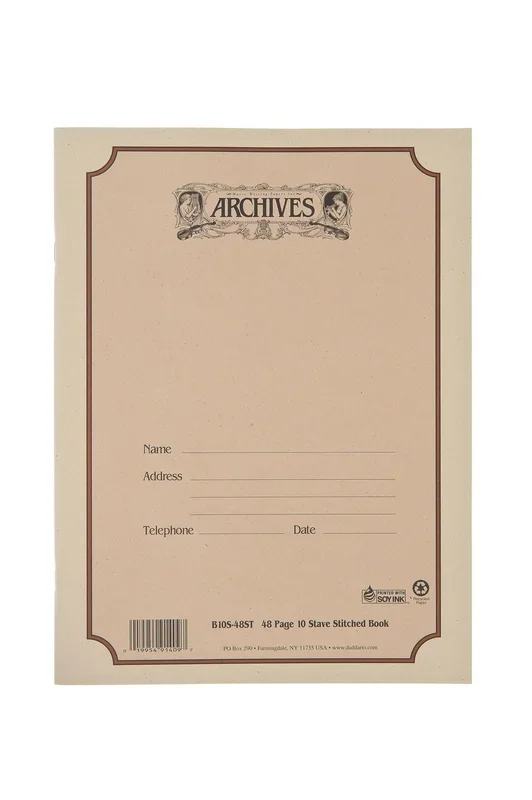 Archives Standard Bound Manuscript Paper Book, 10 Stave, 48 Pages Book
