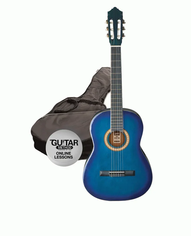 Ashton SPCG34 TBB Starter Pack 3/4 Size Nylon String Guitar w/ Bag (Transparent Blue)