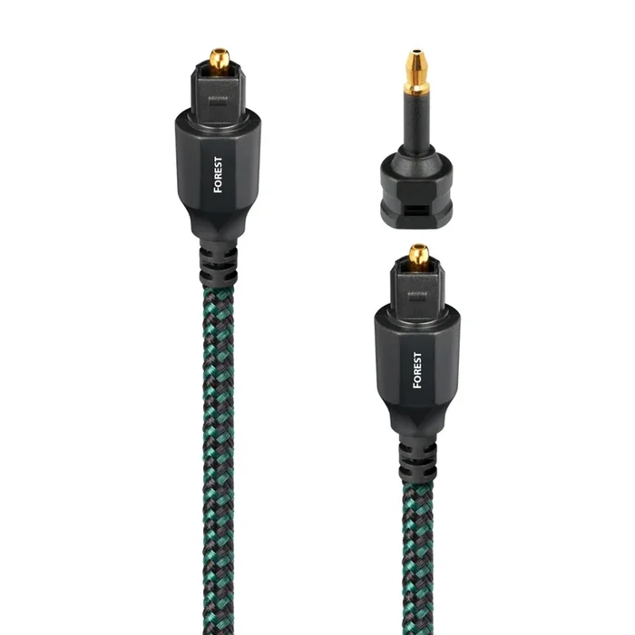 AudioQuest – Forest Optical 0.75m (2.46 feet) Digital Toslink Fiber-Optic Cable + Mini-Adaptor with Toslink to Toslink Connectors – Green on Black