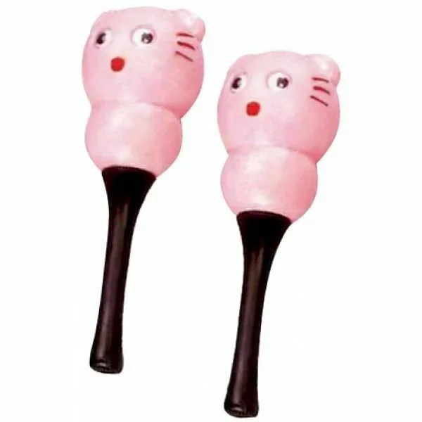 BEAR MARACAS – Pair of Pink 6″ on Plastic Handles CPK