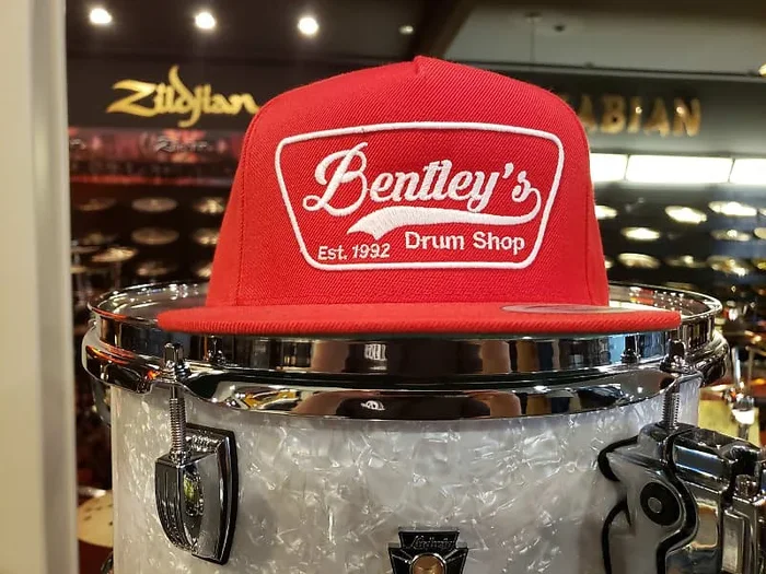 Bentley’s Drum Shop Clothback Snapback Hat in Red w/ White Logo