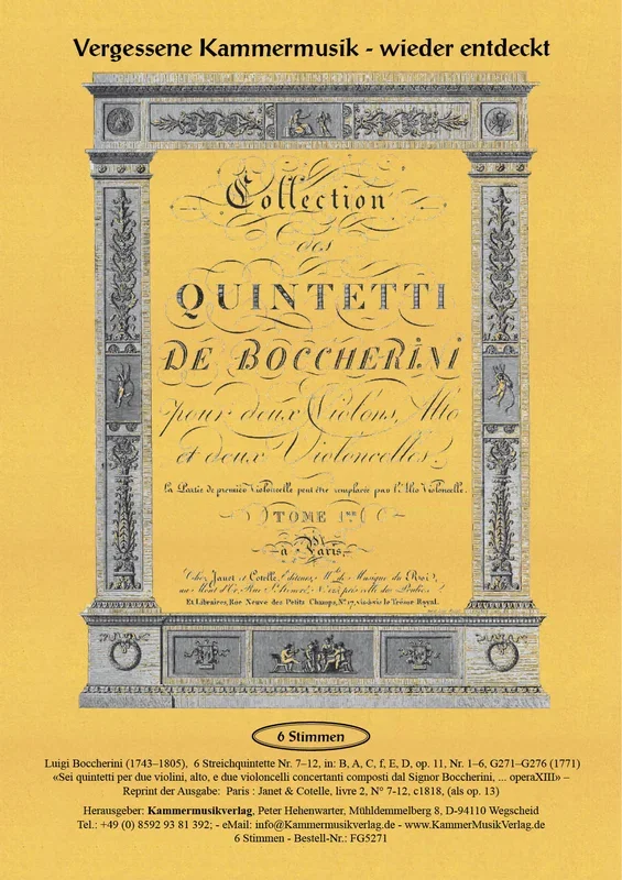 Boccherini: 6 String Quintets, G 271-276, Op. 11, Nos. 1-6