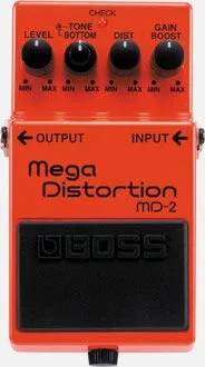 BOSS MD-2 Mega Distortion Pedal – Dual-Stage Circuit, Bottom & Tone Controls, Heavy Metal Sound, Compact Design