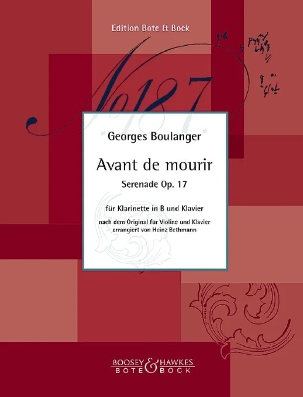 Boulanger – Avant De Mourir Op 17 Clarinet/Piano (Softcover Book)