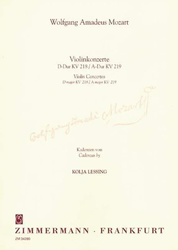 Cadenzas Violin Concertos D Maj K 218/A Maj K219 (Softcover Book)