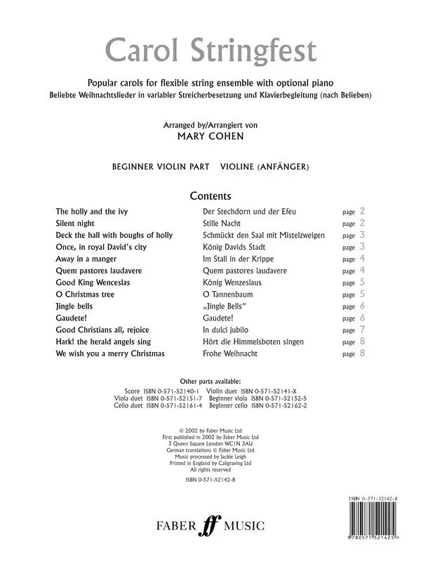 Carol Stringfest Beginner Violin Part (Softcover Book)