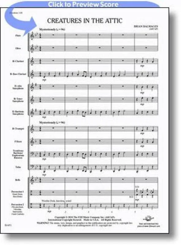 Creatures In The Attic Concert Band Score/Parts Book