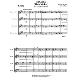 Cricket, The (El Grillo) – Sax Quartet SATB/AATB