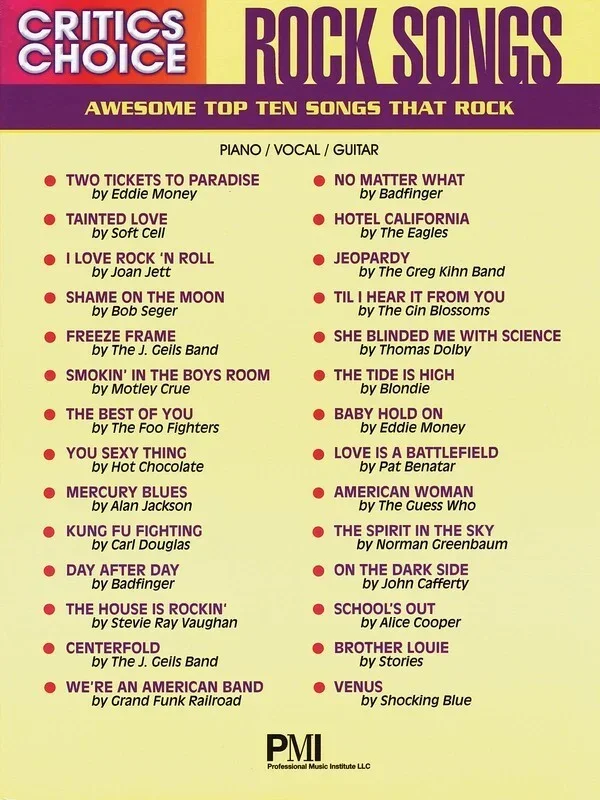 Critics Choice The Rock Songs PVG (Softcover Book)