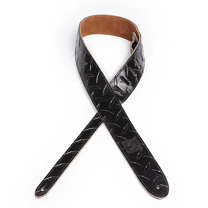 D’Addario 2 Inch Leather Embossed Guitar Strap Diamond Plate Design – Black