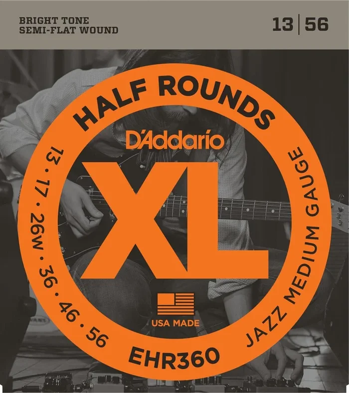 D’Addario EHR360 Half Round Electric Guitar Strings, Jazz Medium, 13-56