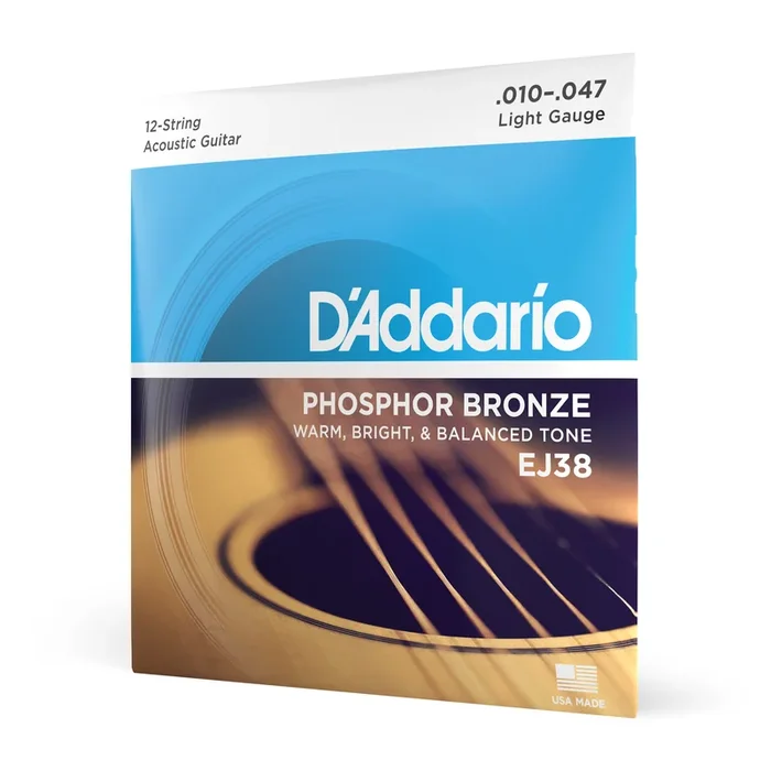 D’Addario EJ38 12-String Phosphor Bronze Acoustic Guitar Strings, Light, 10-47