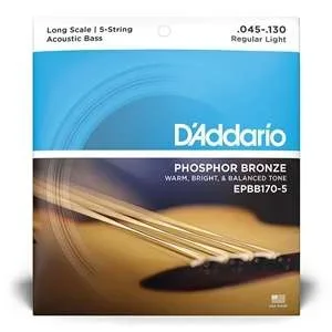 D’Addario EPBB170-5 Regular Light Gauge Long Scale Phosphor Bronze Acoustic Bass Strings (5-string) 45-130