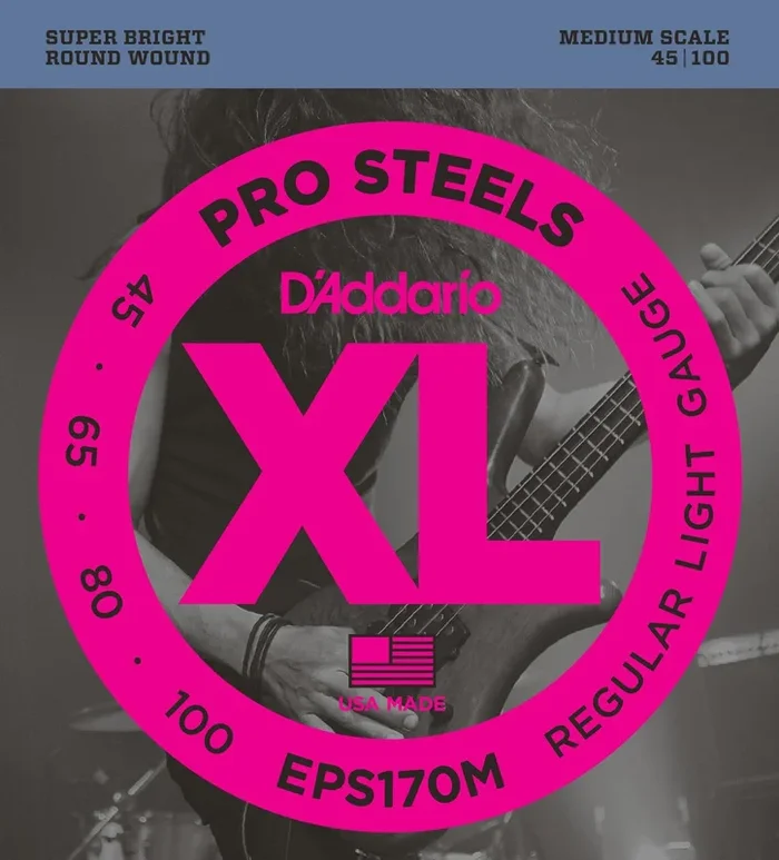 D’Addario EPS170M ProSteels Bass Guitar Strings, Light, 45-100, Medium Scale
