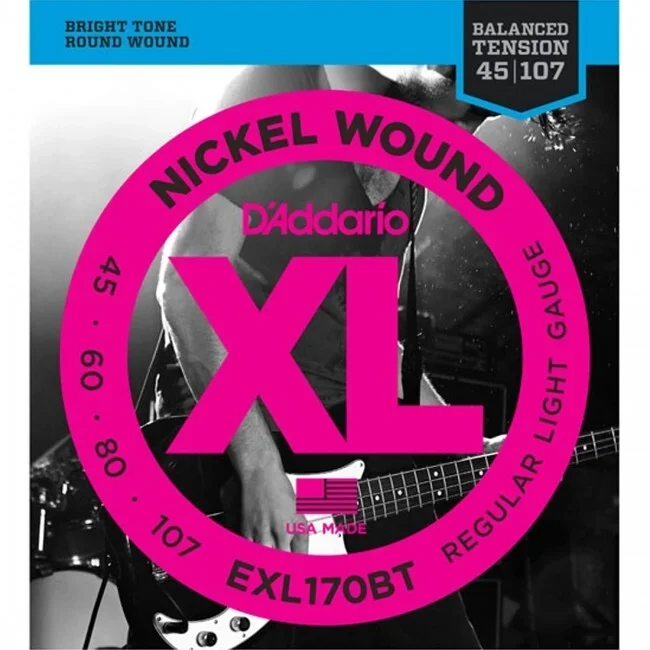 D’Addario EXL170BT Bass Guitar Strings XL Nickel Wound Long Scale 45-107 Regular Light (Balanced Tension)