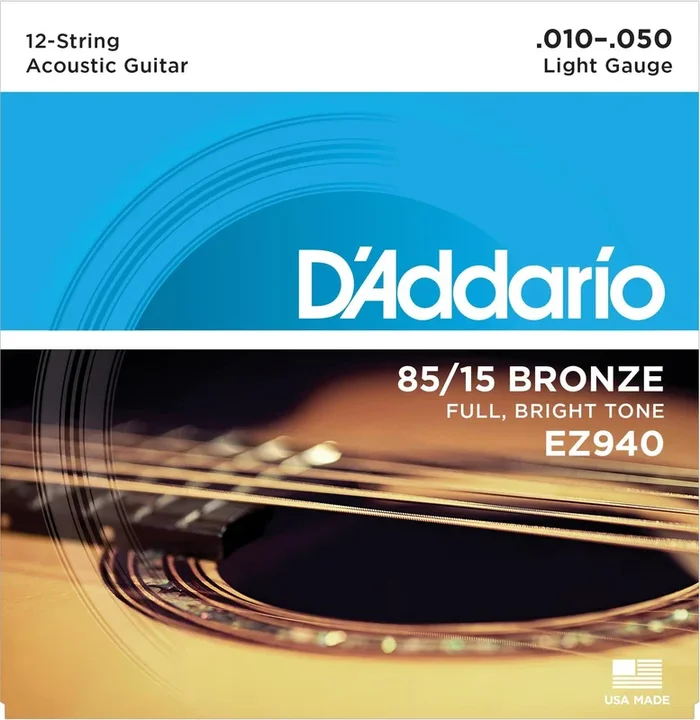 D’Addario EZ940 85-15 12-String Bronze Acoustic Guitar Strings, Light, 10-50