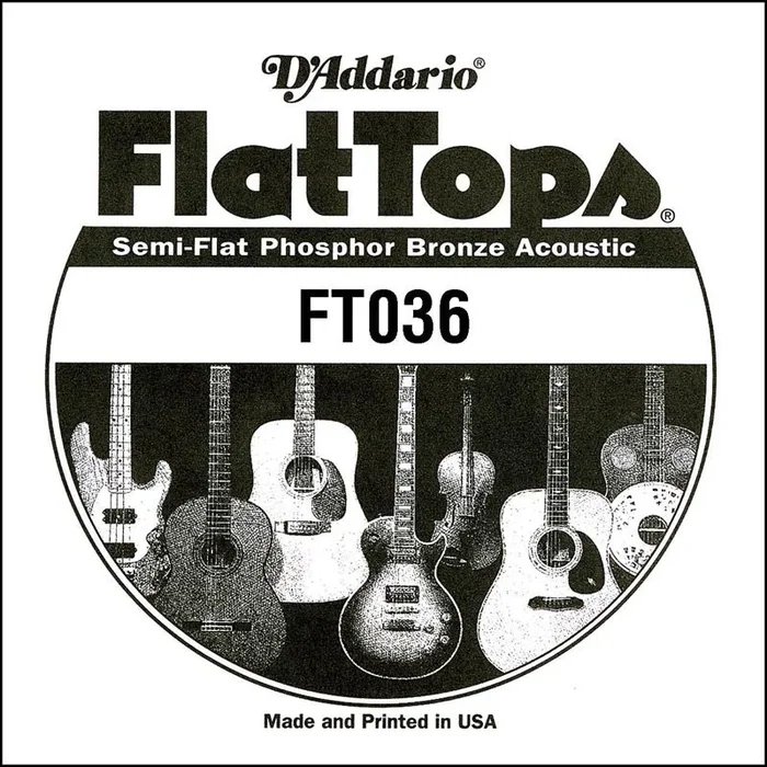 D’Addario FT036 Semi-Flat Phosphor Bronze Acoustic Guitar Single String, .036