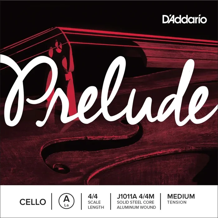 D’Addario Prelude Cello Single Aluminum Wound A String, 4/4 Scale, Medium Tension