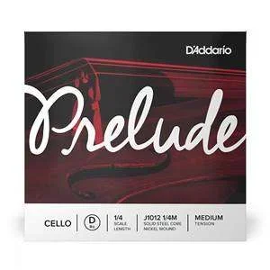 D’Addario Prelude Cello Single D String – Solid Steel Core / Nickel Winding – 1/4 Scale Medium Tension