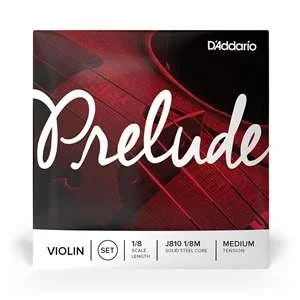 D’Addario Prelude Violin String Set – Solid Steel Core – 1/8 Scale Medium Tension