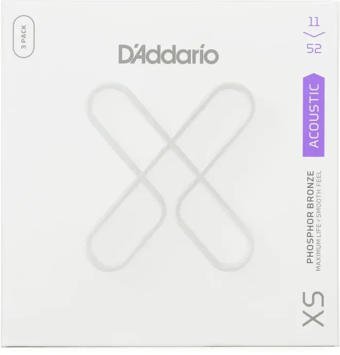 D’Addario XSAPB1152 XS Phosphor Bronze Coated Acoustic Guitar Strings – .011-.052 Custom Light (3-pack)