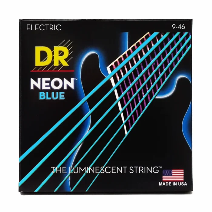 Dr Hi-Def Neon Blue Electric Guitar Strings 9-46 Light to Medium Color Coated