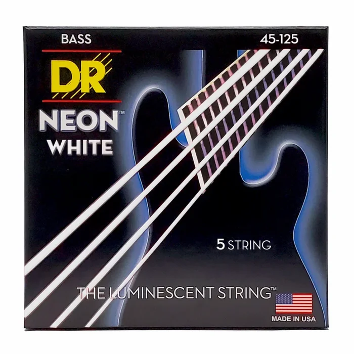 DR Hi-Def Neon White 5-String Bass Strings Medium 45-125 with K3 Coating