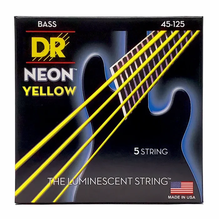 DR Hi-Def Neon Yellow 5-String Bass Strings Medium 45-125 with K3 Coating