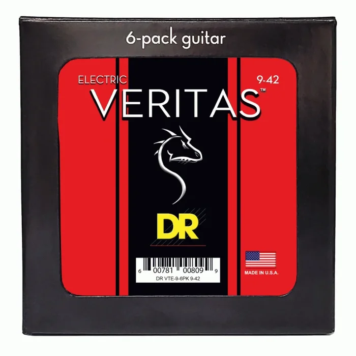 DR Veritas Uncoated Electric Guitar Strings 9-42 Light 6 Pack