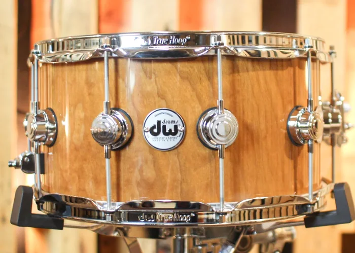 DW 7×14 Collector’s Natural Lacquer over Cherry/Mahogany Snare Drum – SO#1302282