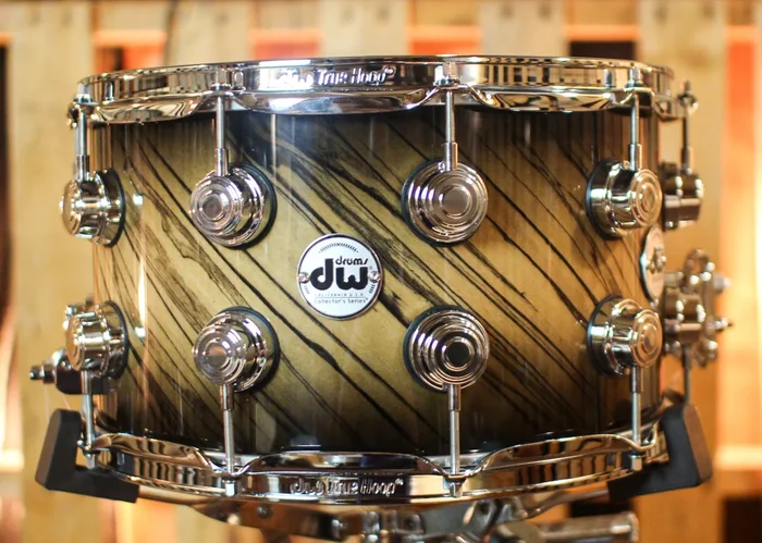 DW 8×14 Collector’s Maple VLT Quick Candy Black Burst over Twisted Ivory Ebony Snare Drum – SO#1388755