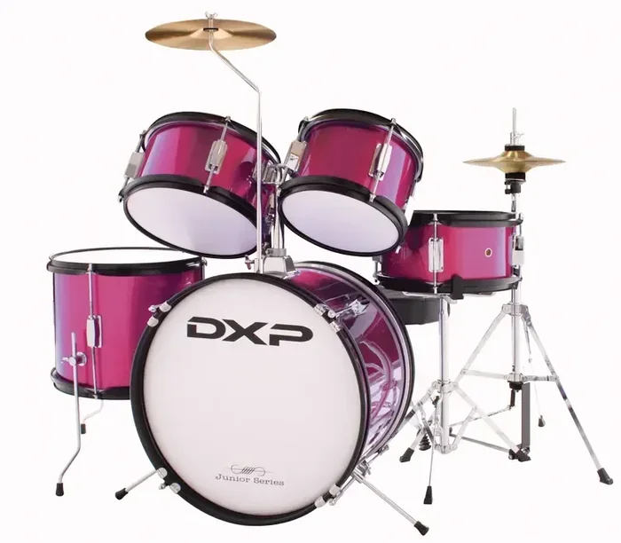 DXP Junior Series 5 Piece Drum Kit 16 Inch Bass Drum Metallic Pink with Cymbals