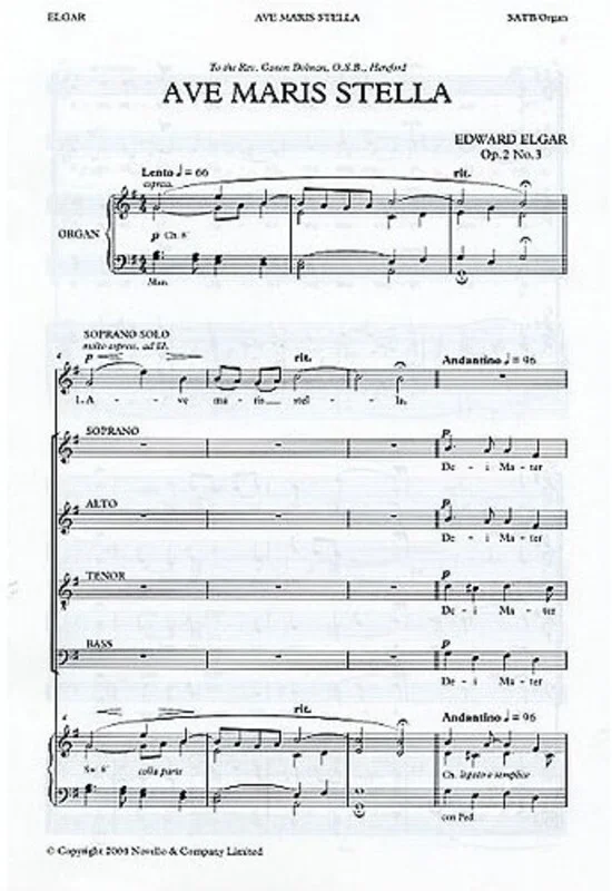 Elgar Ave Maris Stella Op 2 No.3 SATB/Or