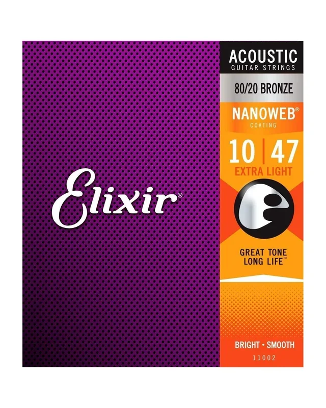 Elixir 11002 80/20 Bronze Nanoweb Extra Light 6-String Acoustic Guitar Strings