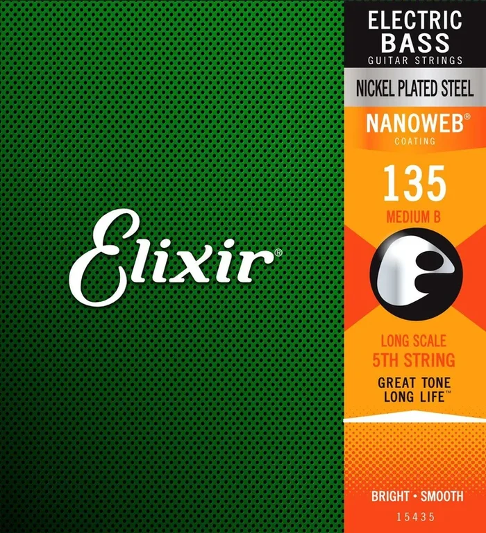 Elixir 15435 Nanoweb Single Bass String Heavy B .135 Nickel Plated Steel