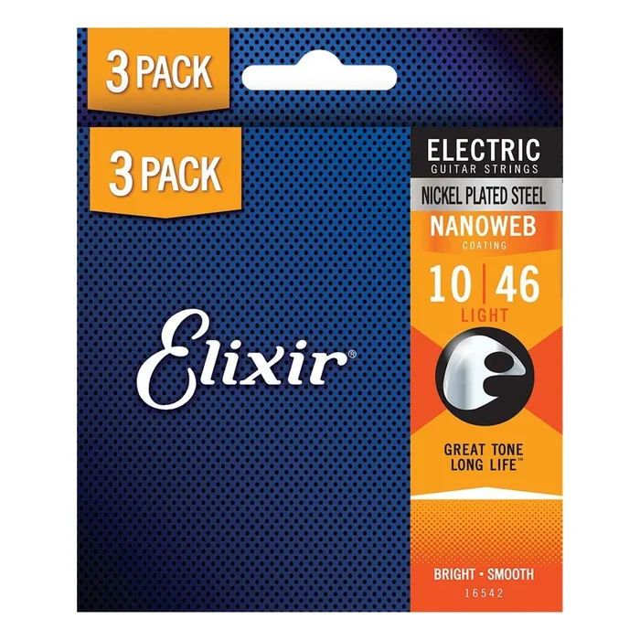 Elixir 16542 Nanoweb Electric Guitar Strings 10-46 Light 3 Pack