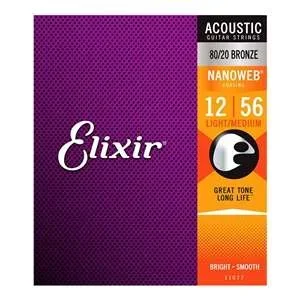 Elixir Nanoweb 80/20 Bronze Acoustic Guitar Strings – 11077 Light-Medium (12-56)
