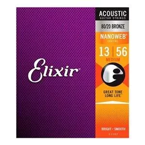 Elixir Nanoweb 80/20 Bronze Acoustic Guitar Strings – 11102 Medium (13-56)