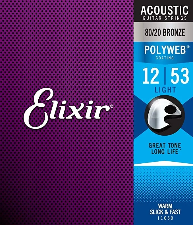 Elixir Strings Polyweb 80/20 Bronze Acoustic Guitar Strings – .012-.053 Light