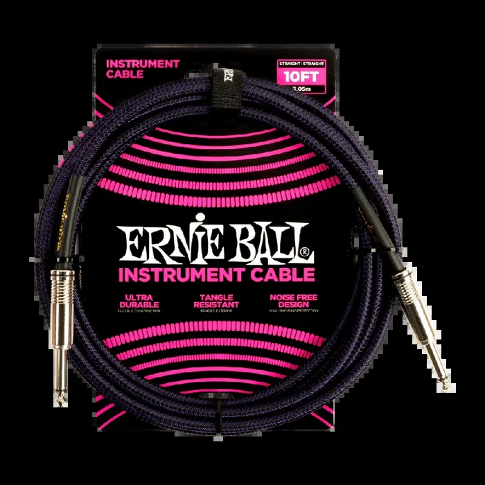 Ernie Ball 10ft Braided Straight Straight Instrument Cable Purple Black