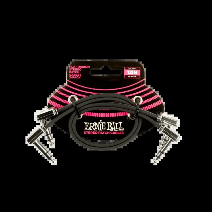Ernie Ball 12” Flat Ribbon Stereo Patch Cable Black 2-Pack